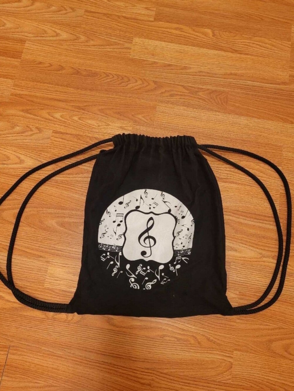 Black Music Note Drawstring Backpack